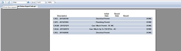 screenshot of report with tooltip under button to print report in upper left corner