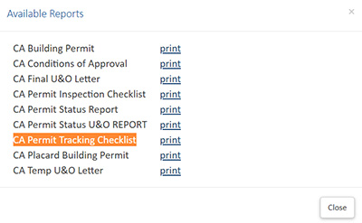 screenshot showing available reports example with different orange highlighted title