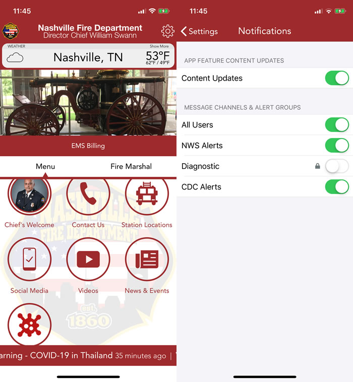 Screenshot of Fire Department app
