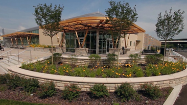 new building with sustainability features & extensive landscaping