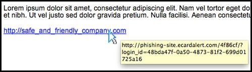 Screenshot showing how hovering over a link shows where the URL will take you.