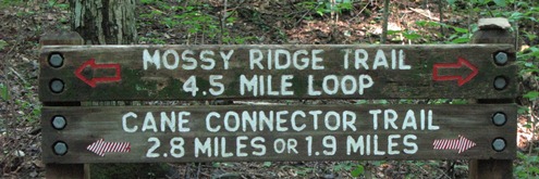 Mossy Ridge and Cane Connector trail sign