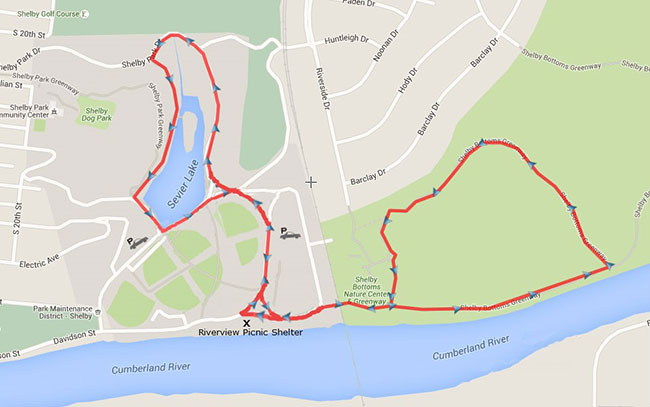 Shelby Park Run/Walk course map