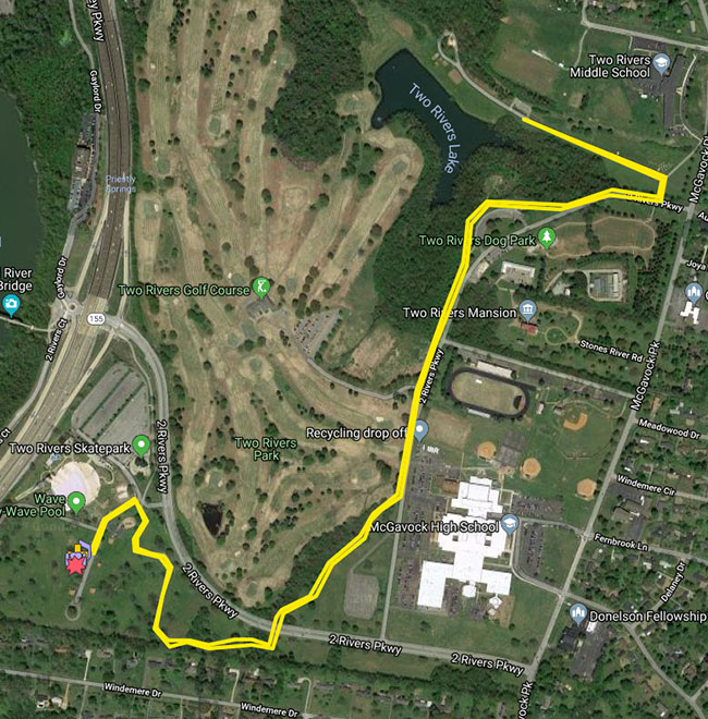 Two Rivers Park Run/Walk course map