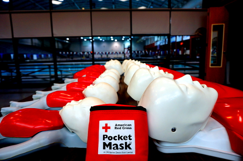 american red cross pocket mask with pouch; lifeguard CPR manikins, both adult and infant