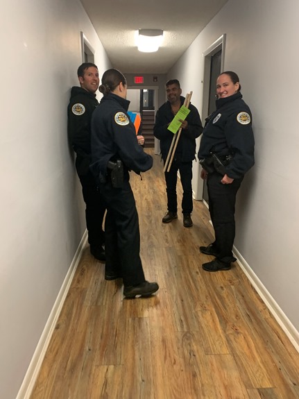 Midtown Hills Precinct Community Engagement officers, joined by Spanish speaking officers South Precinct El Protector Sergeant Rafael Fernandez & Officer Brenda Navarro, South Precinct Officer Shelby Hughes, and Midtown Hills Precinct Officer Citlaly Gomez, visited several apartment complexes. They distributed wooden strips with 911 painted on them for residents to use in securing their sliding glass doors. 