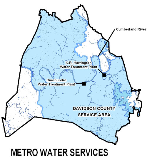 picture: map of Davidson County Service Area, with treatment plants locations